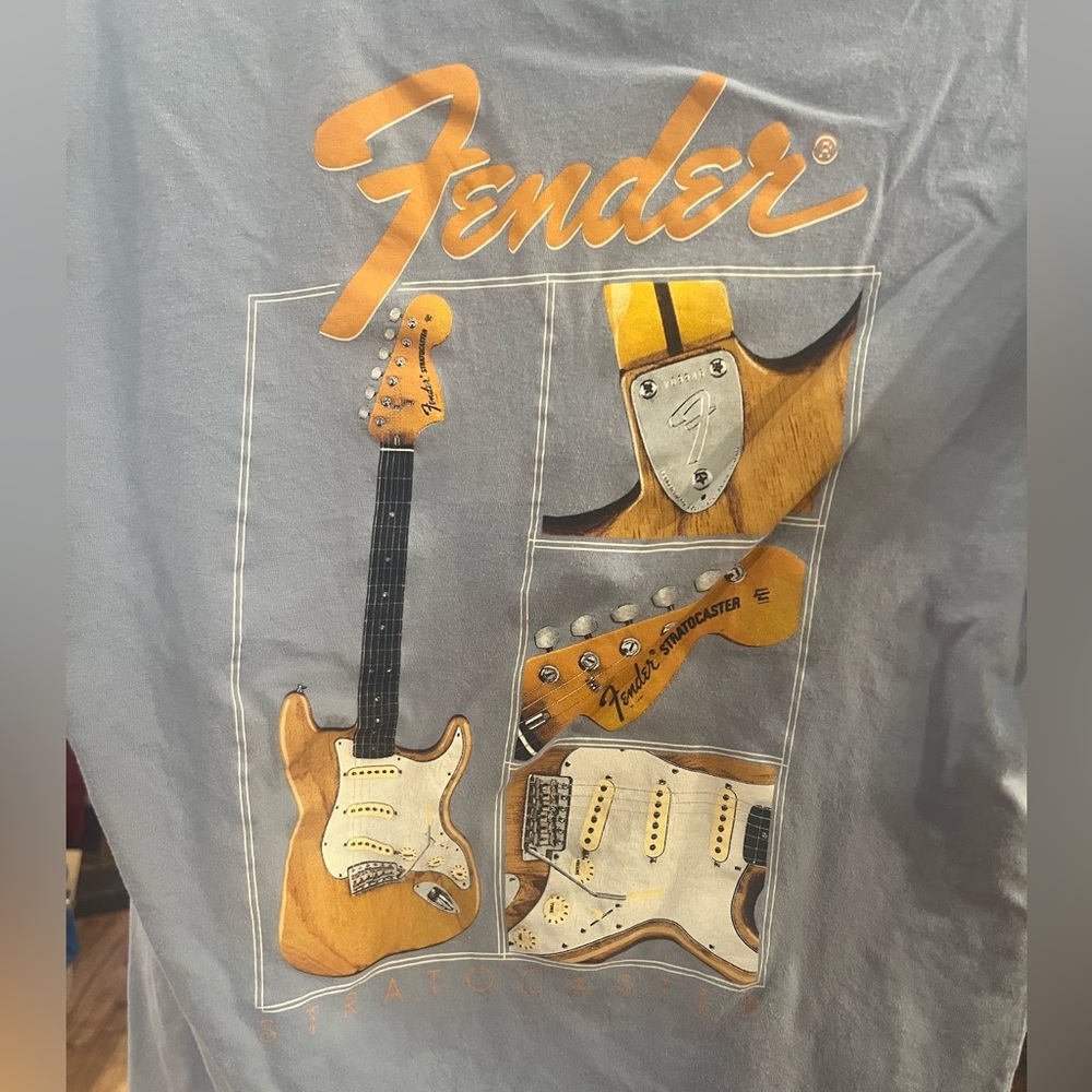 Fender Gray Tee with Orange Guitar Graphics